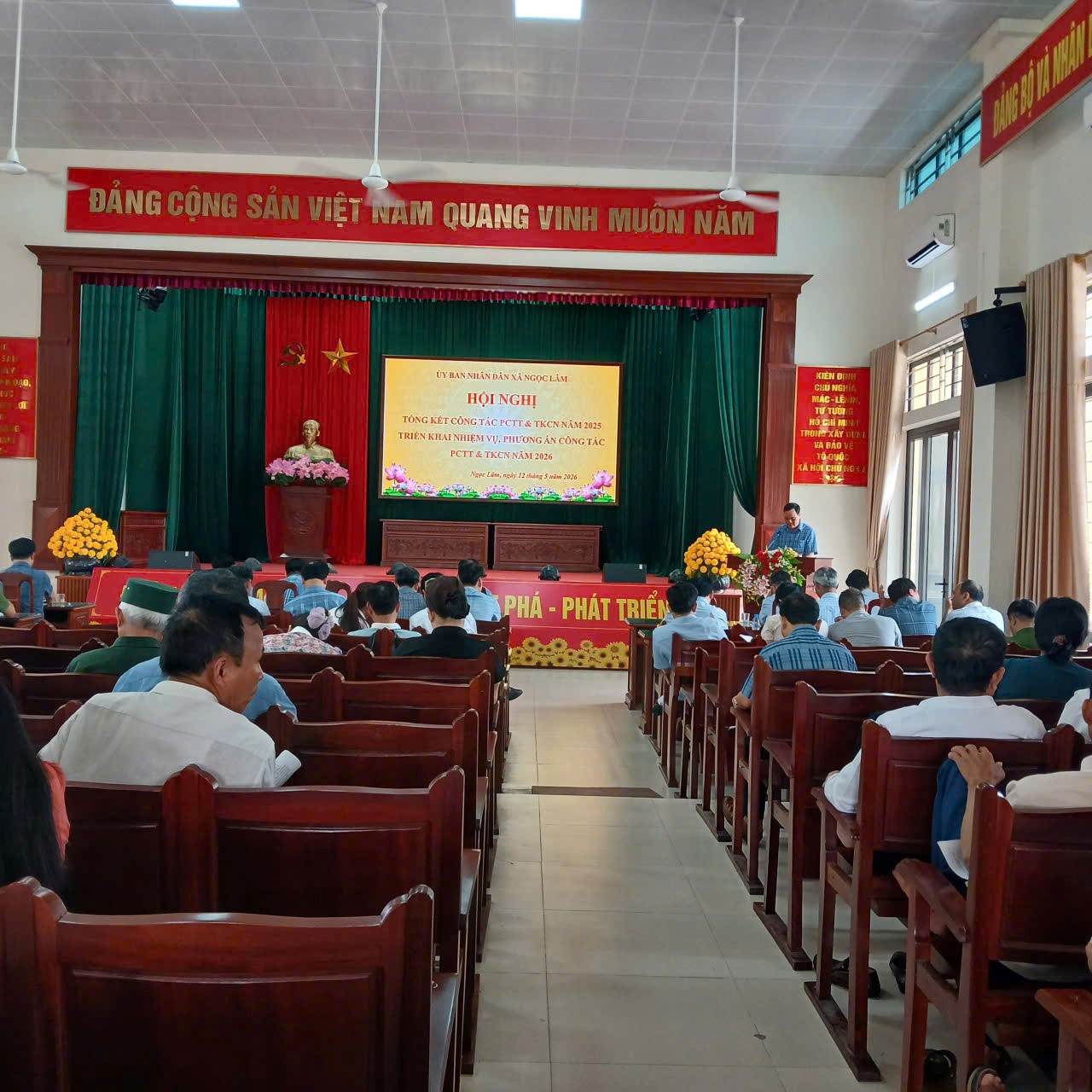 UBND xã Ngọc Lâm tổ chức Hội nghị tổng kết công tác PCTT& TKCN năm 2025, triển khai nhiệm vụ, phương án công tác PCTT & TKCN năm 2026